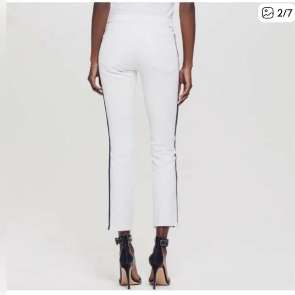 Stylish White Cropped Pants with Black Stripe - Picture 2 of 5